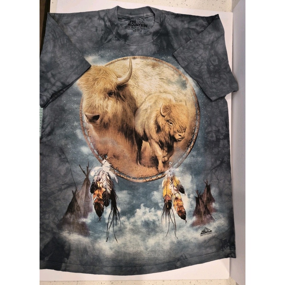 The Mountain Buffalo T Shirt Blue Tie Dye Dreamcatcher Nature Medium Cotton USA